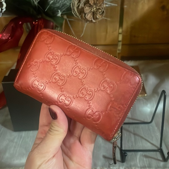 Gucci Handbags - Gucci red iridescent compact zippy wallet with silver tone hardware